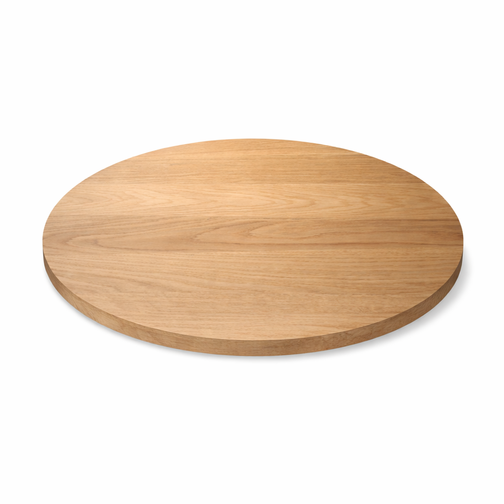 Round American white oak solid timber table top with natural finish