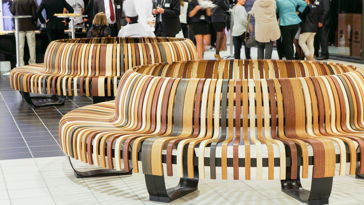 Indoor bench / public / contemporary / wooden