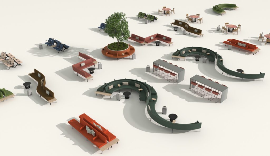 Altitude modular lounge seating configurations including curved and circular layouts