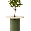 LeafHub integrated planter meeting table with ribbed green base and round timber top