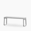 Aluminium outdoor bench with slatted seat and rust‑proof frame.