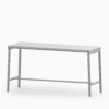 Aluminium outdoor bar table with slatted seat and rust‑proof frame.
