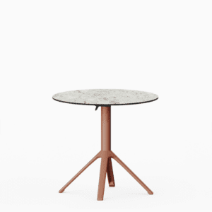 All‑aluminium dining table with compact‑laminate top and foldable slatted surface.