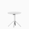 All‑aluminium foldable dining table with slatted top and integrated carry features.