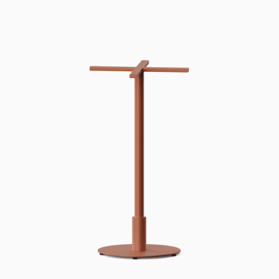 Round metal pedestal bar base in textured aluminium finish.