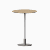 Round bar table with compact‑laminate top and metal pedestal base.