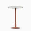Round bar table with compact‑laminate top and metal pedestal base.
