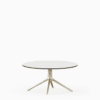 Round dining table with compact‑laminate top and aluminium base