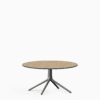 Round dining table with compact‑laminate top and aluminium base