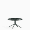 Round dining table with marble top and aluminium base.