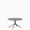Round coffee table with terrazzo top and aluminium base.”