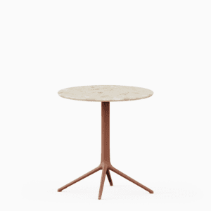 Round table with terrazzo top and cast aluminium base.