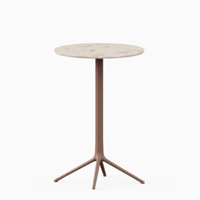 Round table with terrazzo top and cast aluminium base.