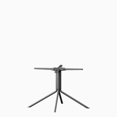 A four-legged stainless steel outdoor coffee table base.