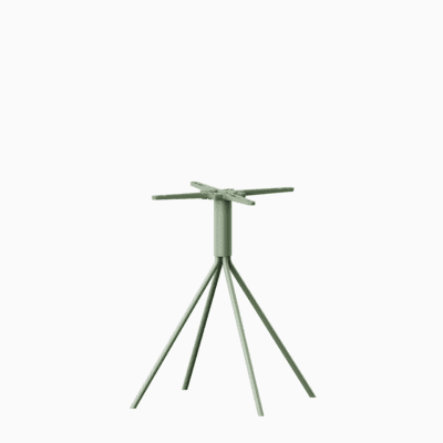 A four-legged stainless steel outdoor table base.