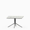 Square compact‑laminate coffee table with aluminium base.