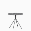 Round compact‑laminate dining table with aluminium base.