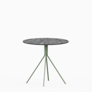 Round compact‑laminate dining table with aluminium base.