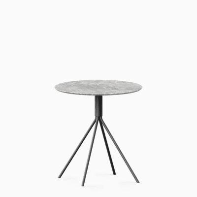 Round marble dining table with aluminium base.