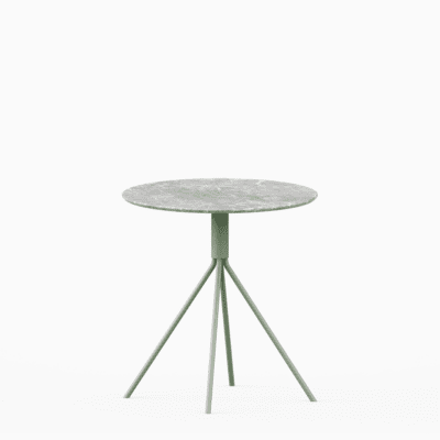 Round marble dining table with aluminium base.