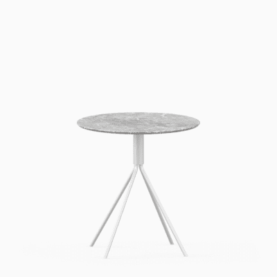 Round marble dining table with aluminium base.