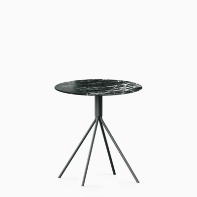 Round marble dining table with aluminium base.