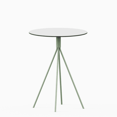 Round compact‑laminate dining table with aluminium base.
