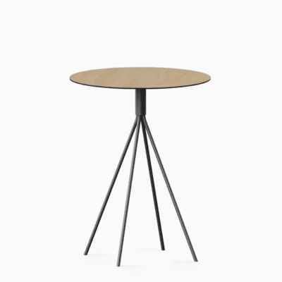 Round compact‑laminate dining table with aluminium base.