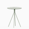 Round compact‑laminate dining table with aluminium base.