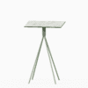 Square compact‑laminate dining table with aluminium base.