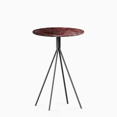 Round marble bar table with aluminium base.